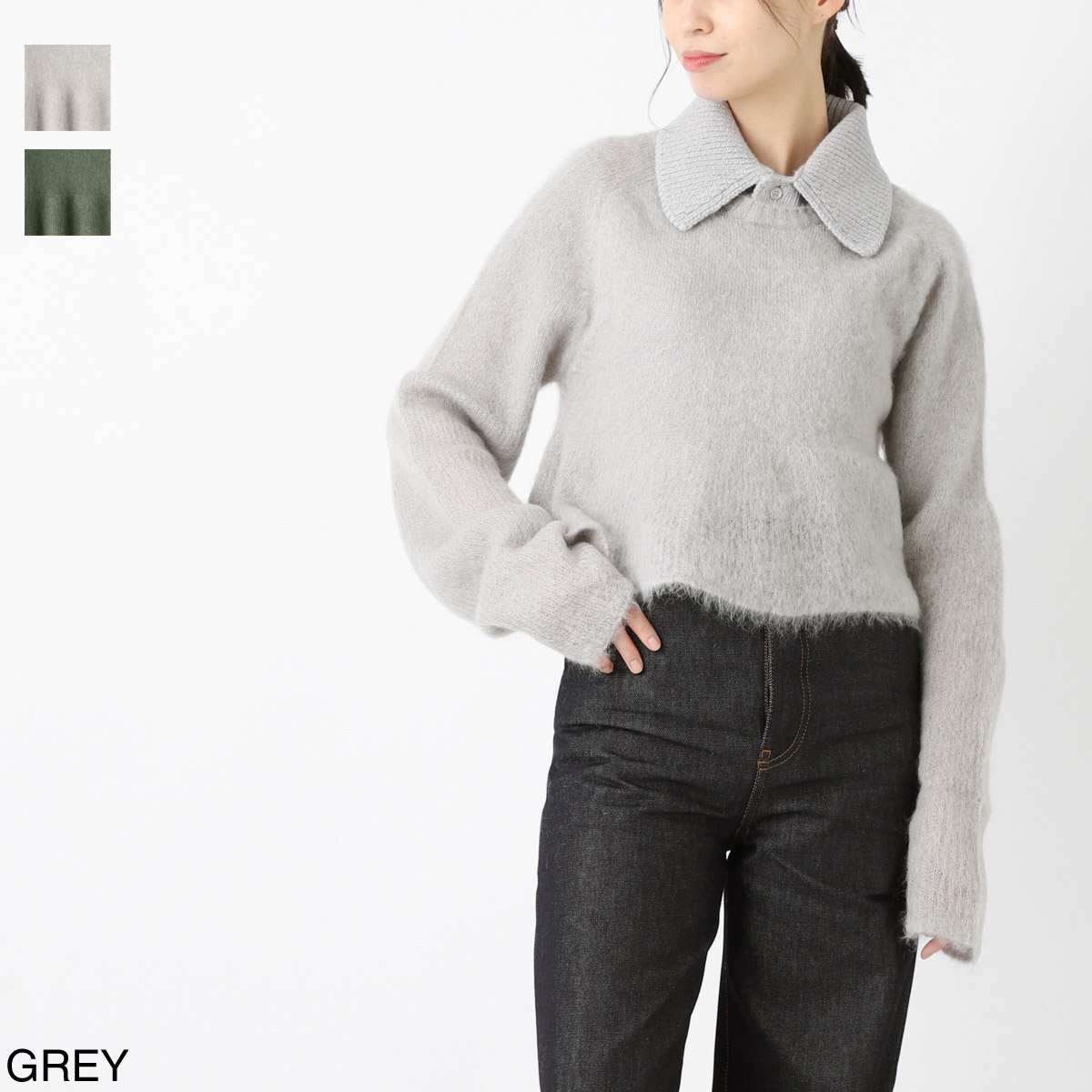 ロエベ / LOEWE / 襟付き ニット / ポロ セーター / POLO SWEATER / KHAKIGREEN グリーン s540y14kfd4160 / GREY グレー s540y14kf